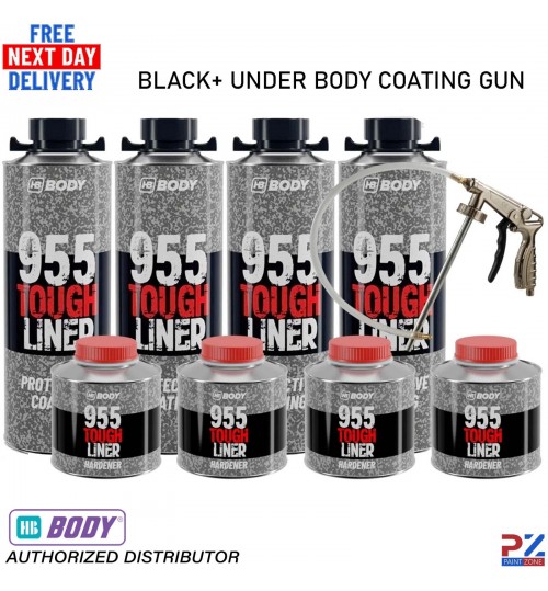 HB body 955 black tough liner set – 4 Bottles + Hardener & Spray Gun